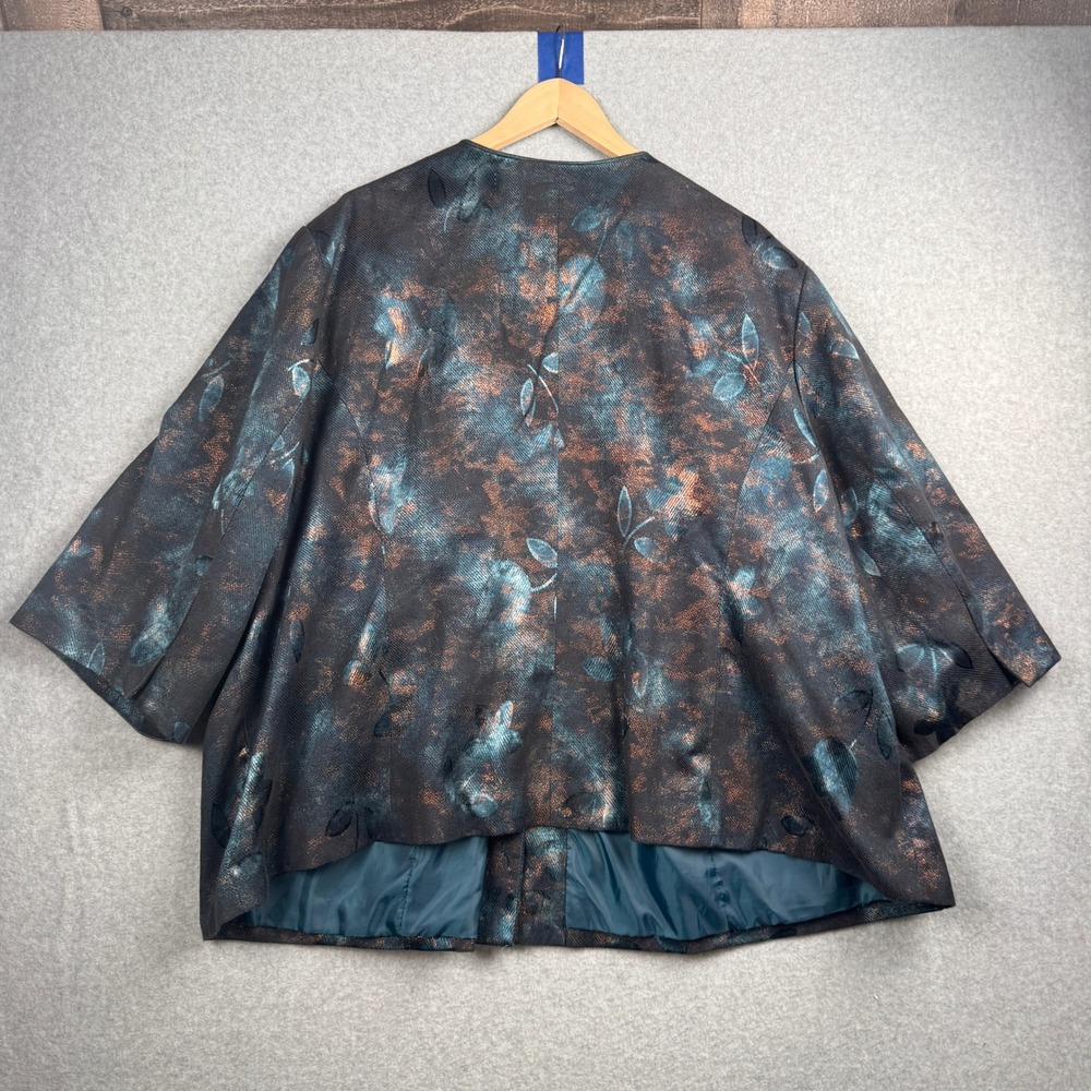Catherines Blazer Womens 5X Teal Copper Metallic Floral Jacquard Single Button - Picture 2 of 6